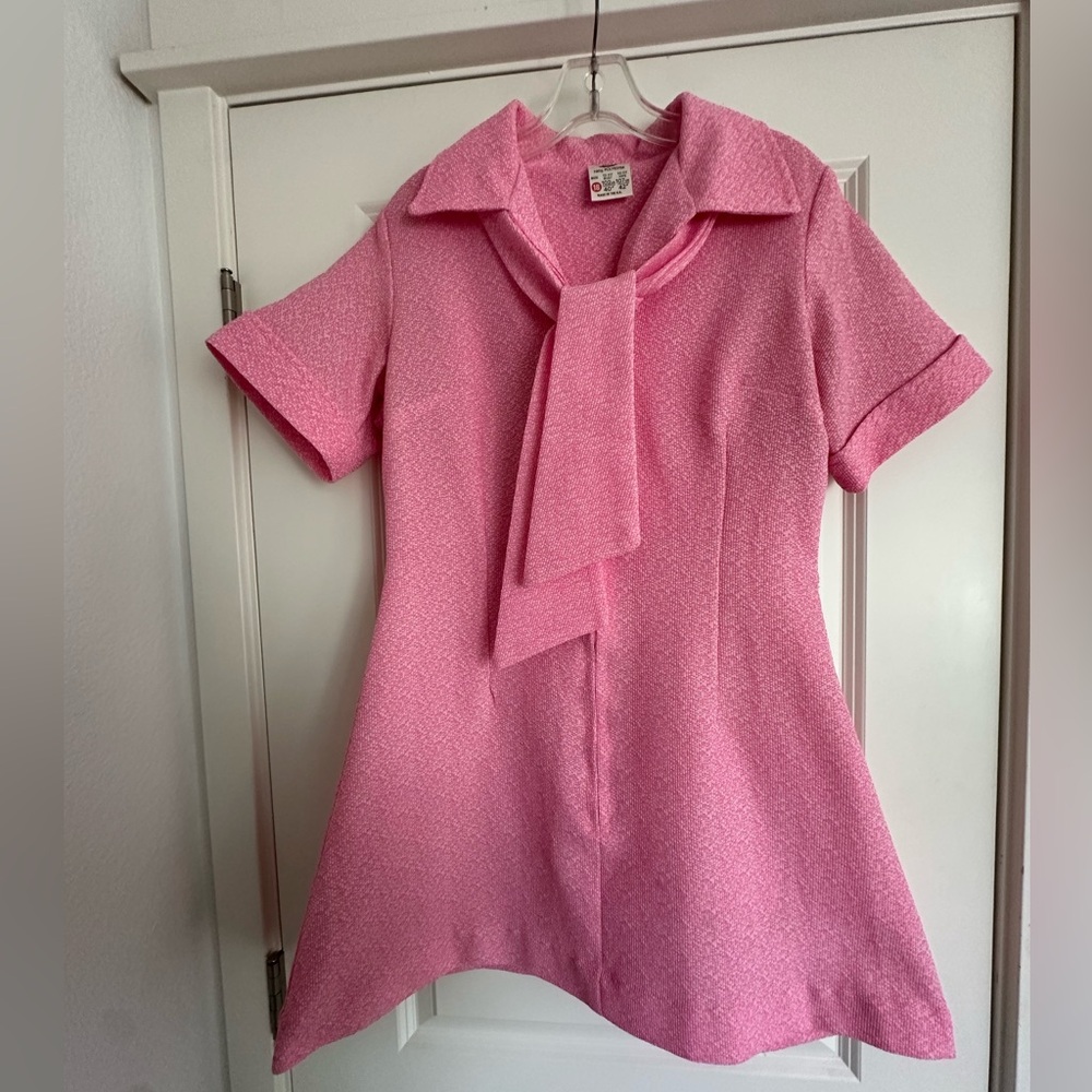 Vintage C&A 60s/70s Pink Mini Dress with Neck Tie